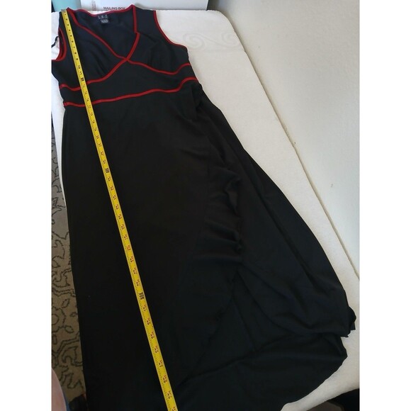 INC Womens Black Red Trim Midi Dress Asymmetrical Ruffle Hem Y2K Style Size L - Picture 11 of 15
